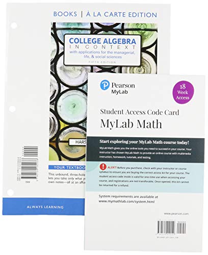 Book College Algebra in Context, Loose-Leaf Edition Plus MyLab Math with Pearson eText -- 18 Week Access Card Package free