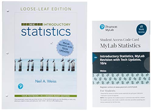 Book Introductory Statistics MyLab Revision, Loose-Leaf Edition Plus MyLab Statistics with Pearson eText -- 18 Week Access Card Package free