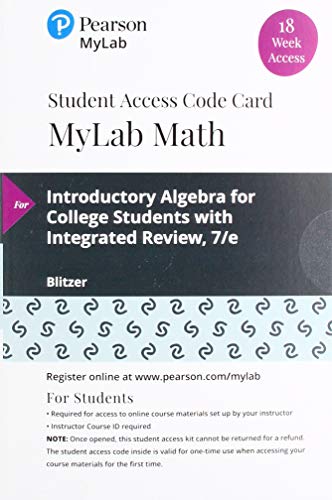 Book MyLab Math with Pearson eText -- 18 Week Standalone Access Card -- for Introductory Algebra for College Students with Integrated Review free