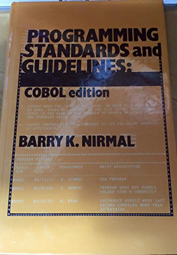 Book Programming Standards And Guidelines: Cobol Edition free