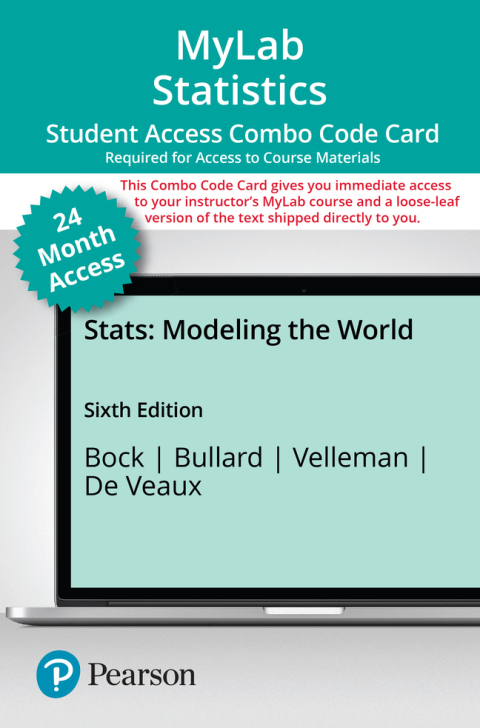 Book MyLab Statistics with Pearson eText -- 24-Month Combo Access Card -- for Stats: Modeling the World free