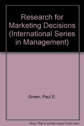 Book Research For Marketing Decisions (international Series In Management) free