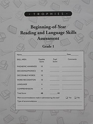 Book Trophies: Beginning-of-Year Reading and Language Skills Assessment 12-pack Grade 1 free
