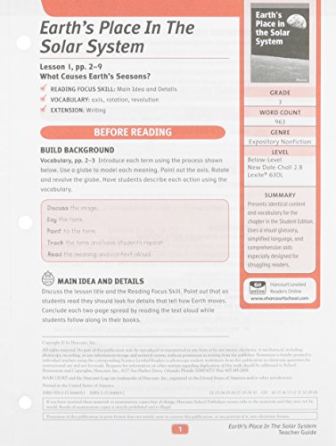 Book Science Leveled Readers: Below Level Reader Teacher Guide Grade 03 Earth's Place in the Solar System free