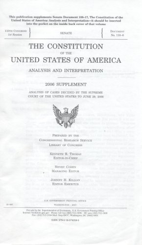 Book The Consitution Of The United States Of America Analysis And Interpretation, 2006 Supplement, Analysis Of Cases Decided By The Supreme Court Of The ... Of The United States Of America) free