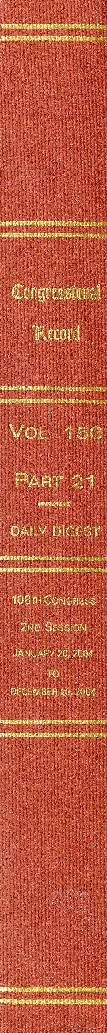 Book Congressional Record, V. 150, Pt. 21, Daily Digest Of The 108th Congress, Second Session free