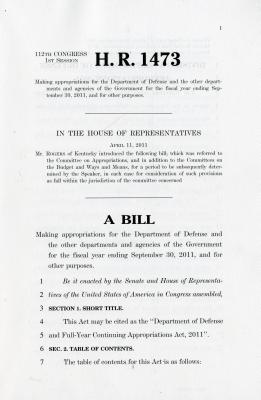 Book H.r. 1473, Making Appropriations For The Department Of Defense And The Other Departments And Agencies Of The Government For The Fiscal Year Ending September 30, 2011, And For Other Purposes free