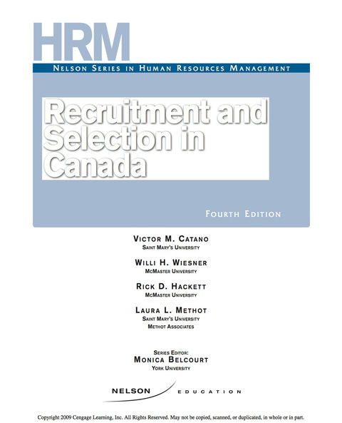 Book Recruitment and Selection in Canada free