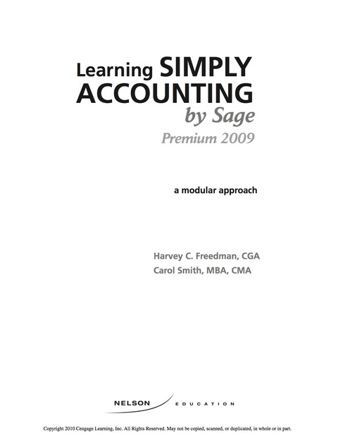 Book Learning Simply Accounting By Sage Premium 2009 10th Edition free