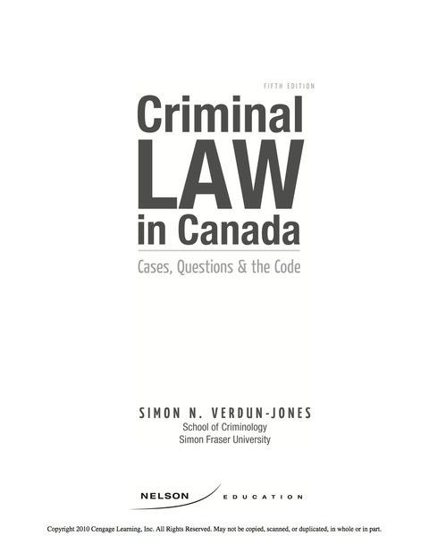 Book Criminal Law in Canada: Cases, Questions, and the Code free