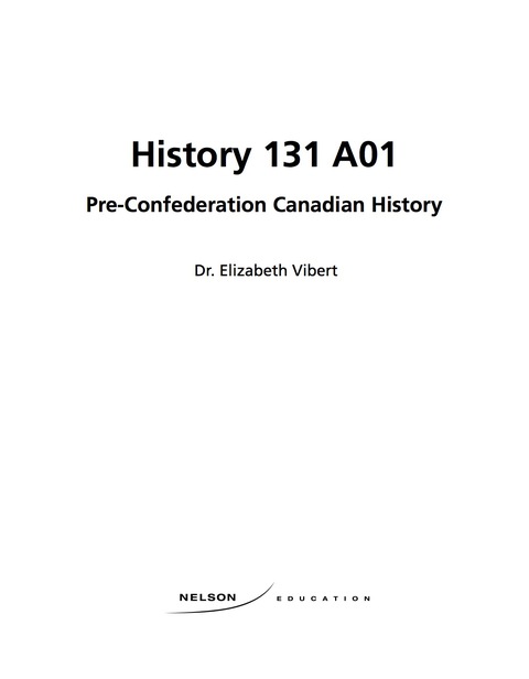 Book Custom: History 131 A01 Pre-Confederation Canadian History free