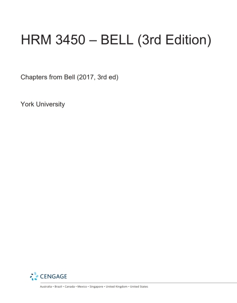 Book Custom eBook: HRM 3450 – BELL (3rd Edition) - Chapters from Bell (2017, 3rd ed), York University free
