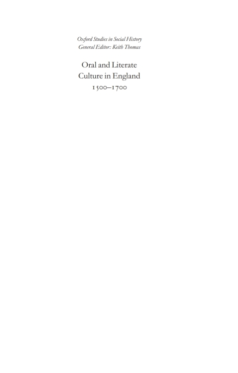 Book Oral and Literate Culture in England, 1500-1700 free
