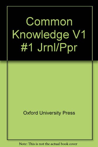 Book Common Knowledge: Volume 1: No. 1 free