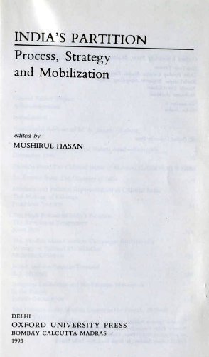 Book India's Partition: Process, Strategy and Mobilization (Oxford in India Readings: Themes in Indian History) free