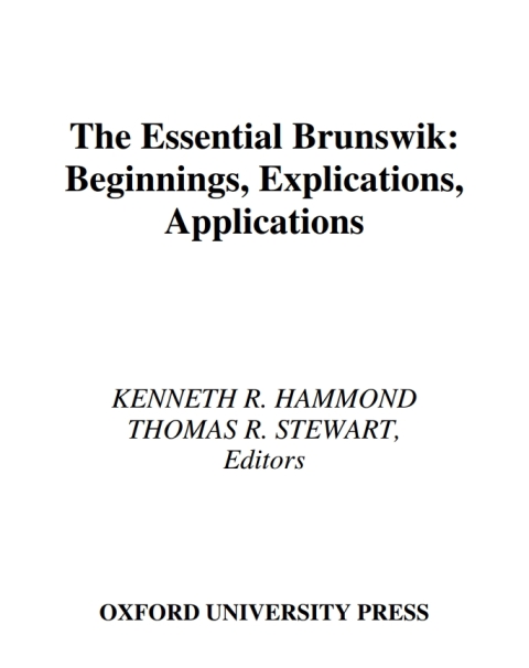 Book The Essential Brunswik: Beginnings, Explications, Applications free