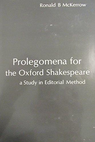Book Prolegomena For The Oxford Shakespeare (oxford Reprints) free