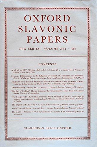 Book Oxford Slavonic Papers (oxford Slavonic Papers New Series, Volume Xvi) free