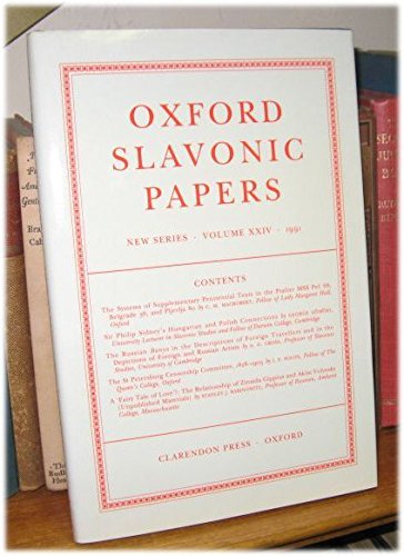 Book Oxford Slavonic Papers: Volume Xxiv (oxford Slavonic Papers New Series) free