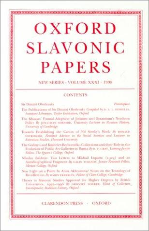 Book Oxford Slavonic Papers: New Series Volume Xxxi (1998) free