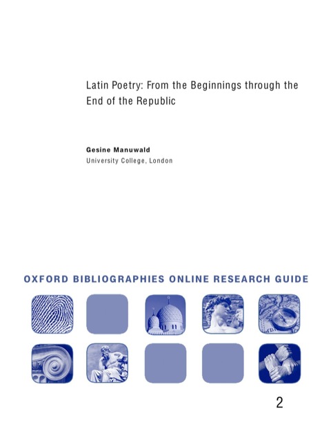 Book Latin Poetry: From the Beginnings through the End of the Republic: Oxford Bibliographies Online Research Guide free