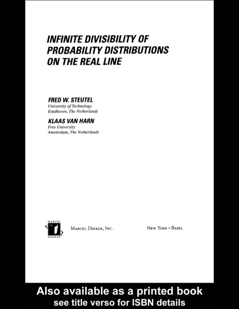 Book Infinite Divisibility of Probability Distributions on the Real Line free