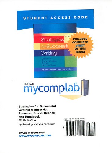 Book MyCompLab with Pearson eText -- Standalone Access Card -- for Strategies for Successful Writing (9th Edition) (MyCompLab (Access Codes)) free