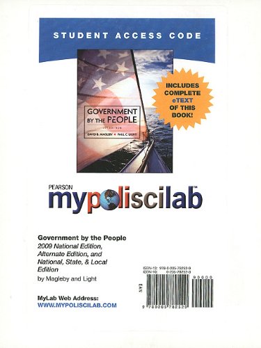 Book Mypoliscilab With Pearson Etext -- Standalone Access Card -- For Government By The People  (23rd Edition) (mypoliscilab (access Codes)) free