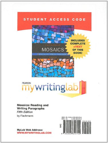 Book Mywritinglab With Pearson Etext -- Standalone Access Card -- For Mosaics: Reading And Writing Paragraphs (5th Edition) (mywritinglab (access Codes)) free