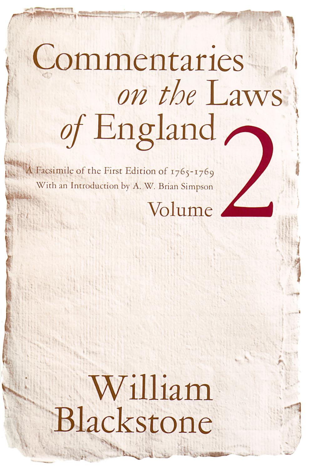 Book Commentaries on the Laws of England, Volume 2: A Facsimile of the First Edition of 1765-1769 free