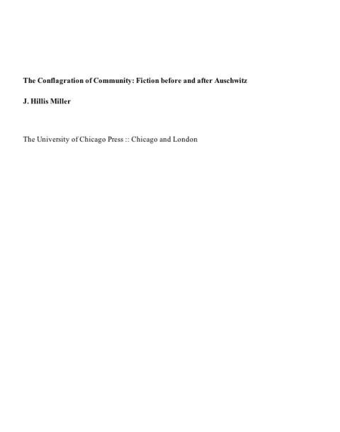 Book The Conflagration of Community: Fiction before and after Auschwitz free