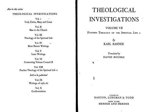 Book Theological Investigations VOL 7. Further Theology of The Spiritual Life 1. free
