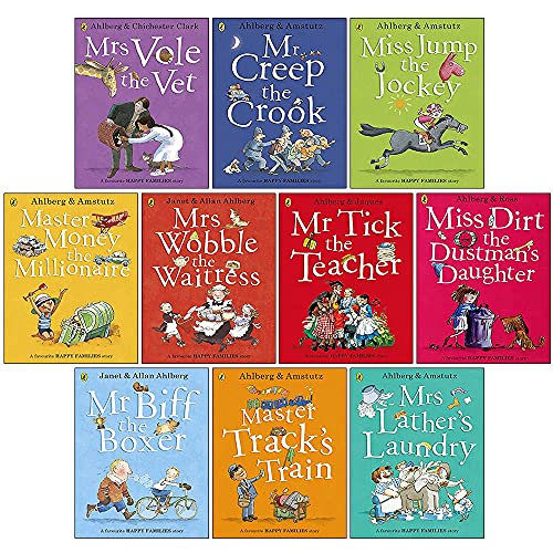 Book Happy Families Stories Series 10 Books Collection Set by Allan Ahlberg (Mr Biff the Boxer, Master Track's Train, Miss Dirt the Dustman's Daughter, Mr Creep the Cook & More) free