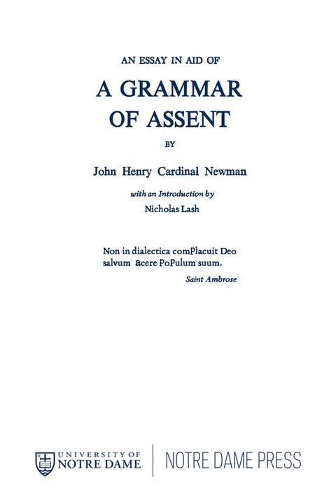 Book Essay in Aid of A Grammar of Assent, An free
