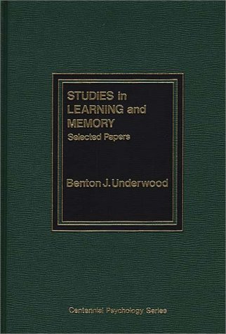Book Studies In Learning And Memory: Selected Papers (centennial Psychology Series) free