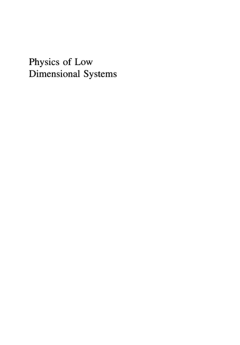 Book Physics of Low Dimensional Systems free