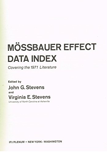 Book Mossbauer Effect Data Index, Covering The 1971 Literature free